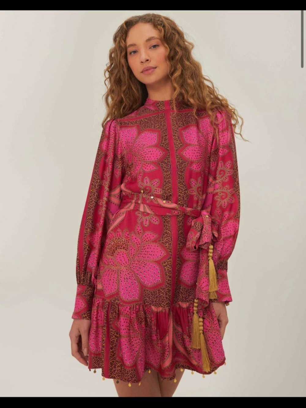 Farm Rio NEW Pink Floral Long-Sleeve Belted Mini Dress